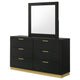 Caer Wide Dresser with Mirror | 6 Drawers | Black Wood | Gold Metal BM339964