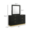 Caer Wide Dresser with Mirror | 6 Drawers | Black Wood | Gold Metal BM339964