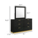 Caer Wide Dresser with Mirror | 6 Drawers | Black Wood | Gold Metal BM339964
