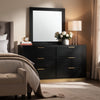Caer Wide Dresser with Mirror | 6 Drawers | Black Wood | Gold Metal