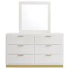 Caer Wide Dresser with Mirror | 6 Drawers | White Wood | Gold Metal BM339965