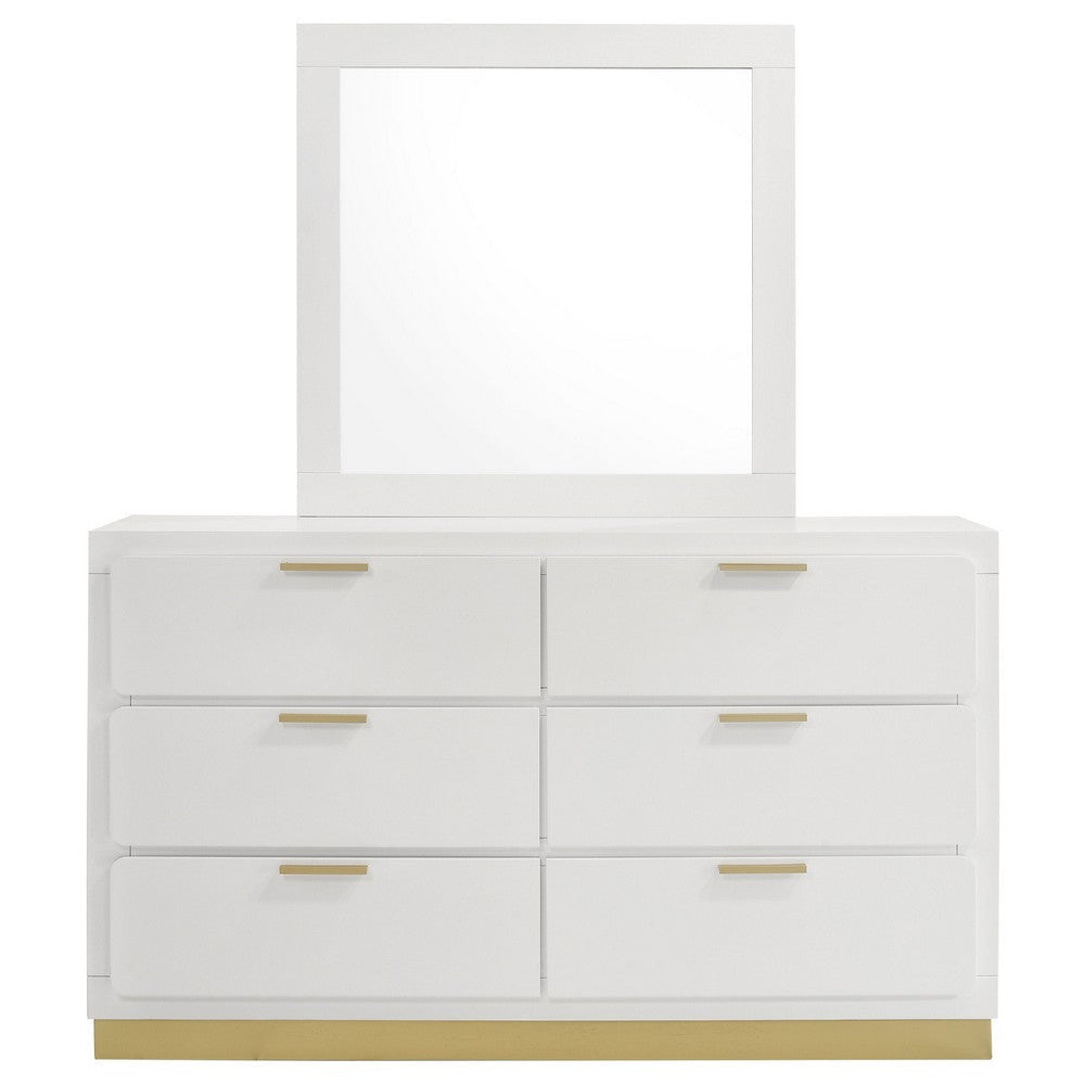 Caer Wide Dresser with Mirror | 6 Drawers | White Wood | Gold Metal BM339965