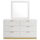 Caer Wide Dresser with Mirror | 6 Drawers | White Wood | Gold Metal BM339965