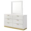 Caer Wide Dresser with Mirror | 6 Drawers | White Wood | Gold Metal BM339965