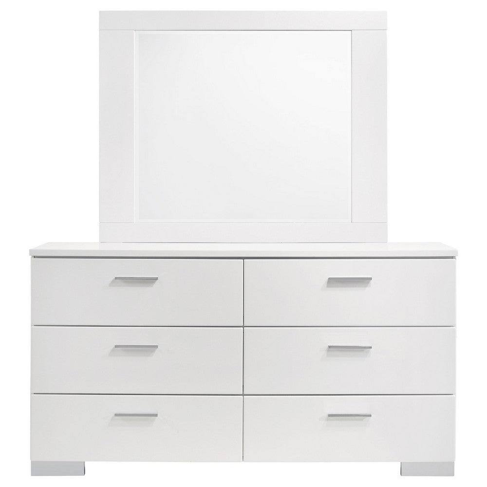 Sok Wide Dresser with Mirror | 6 Drawers | White High Gloss Finish BM339966