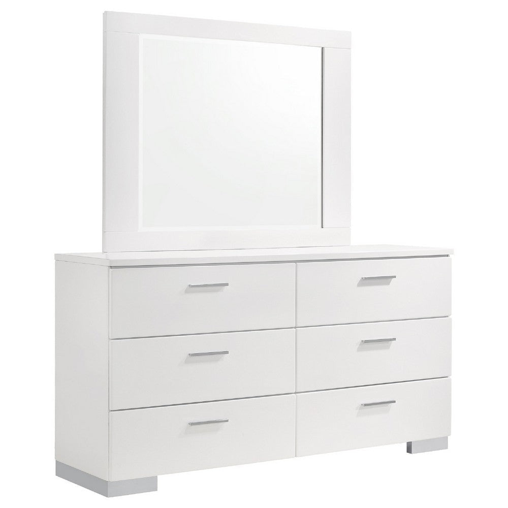 Sok Wide Dresser with Mirror | 6 Drawers | White High Gloss Finish