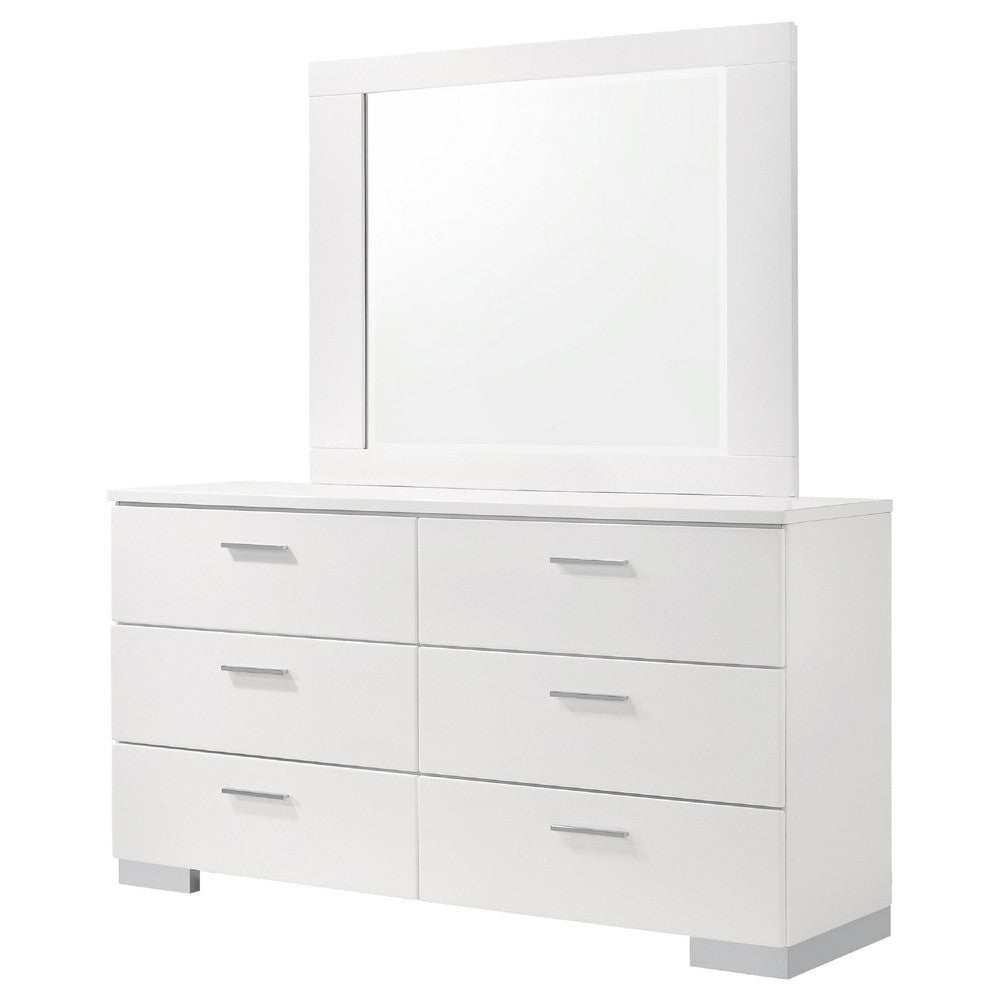 Sok Wide Dresser with Mirror | 6 Drawers | White High Gloss Finish BM339966