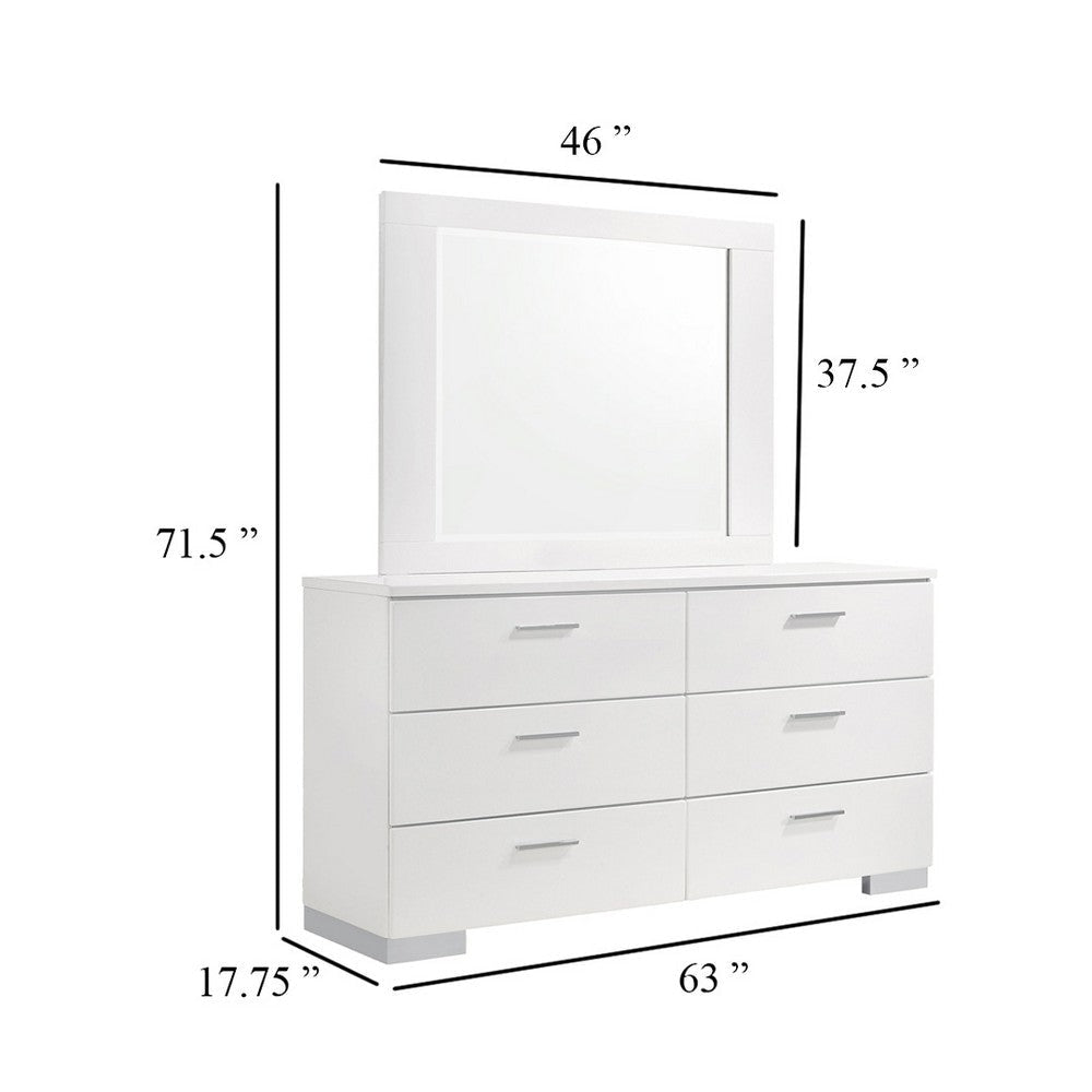 Sok Wide Dresser with Mirror | 6 Drawers | White High Gloss Finish BM339966