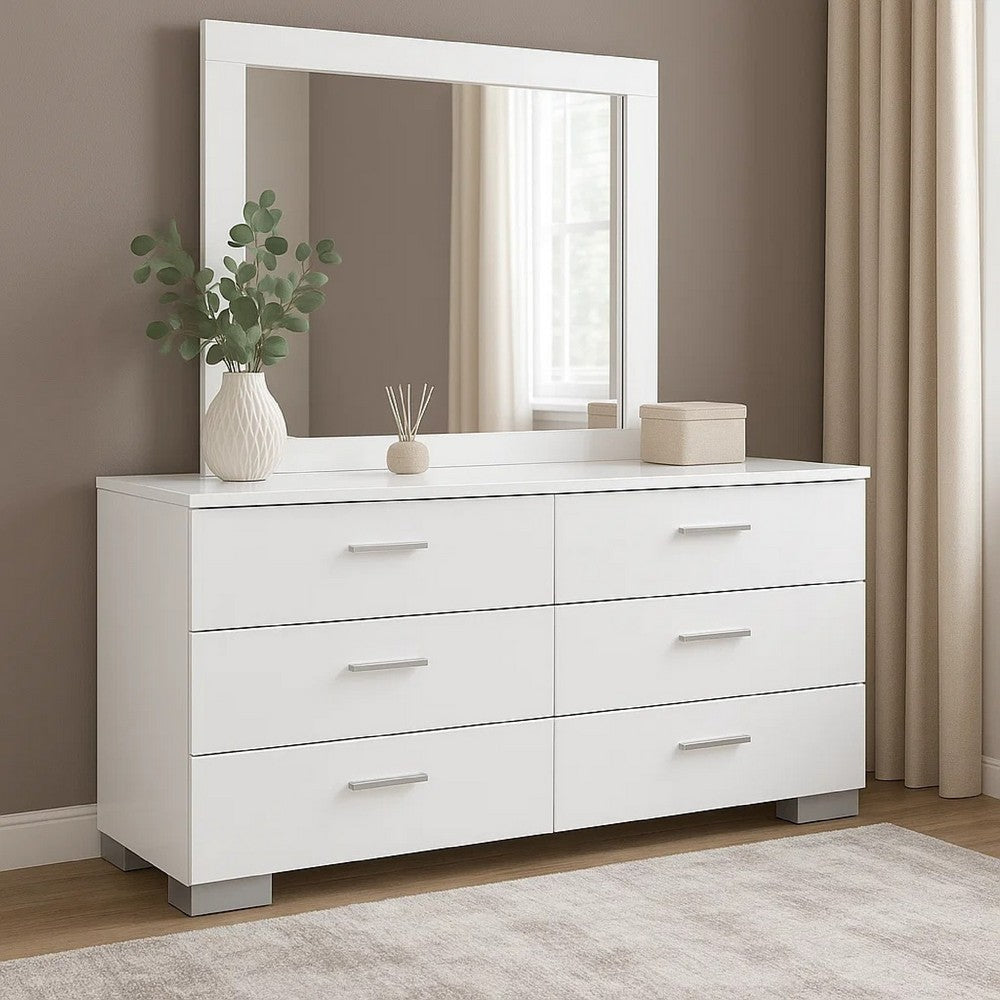 Sok Wide Dresser with Mirror | 6 Drawers | White High Gloss Finish