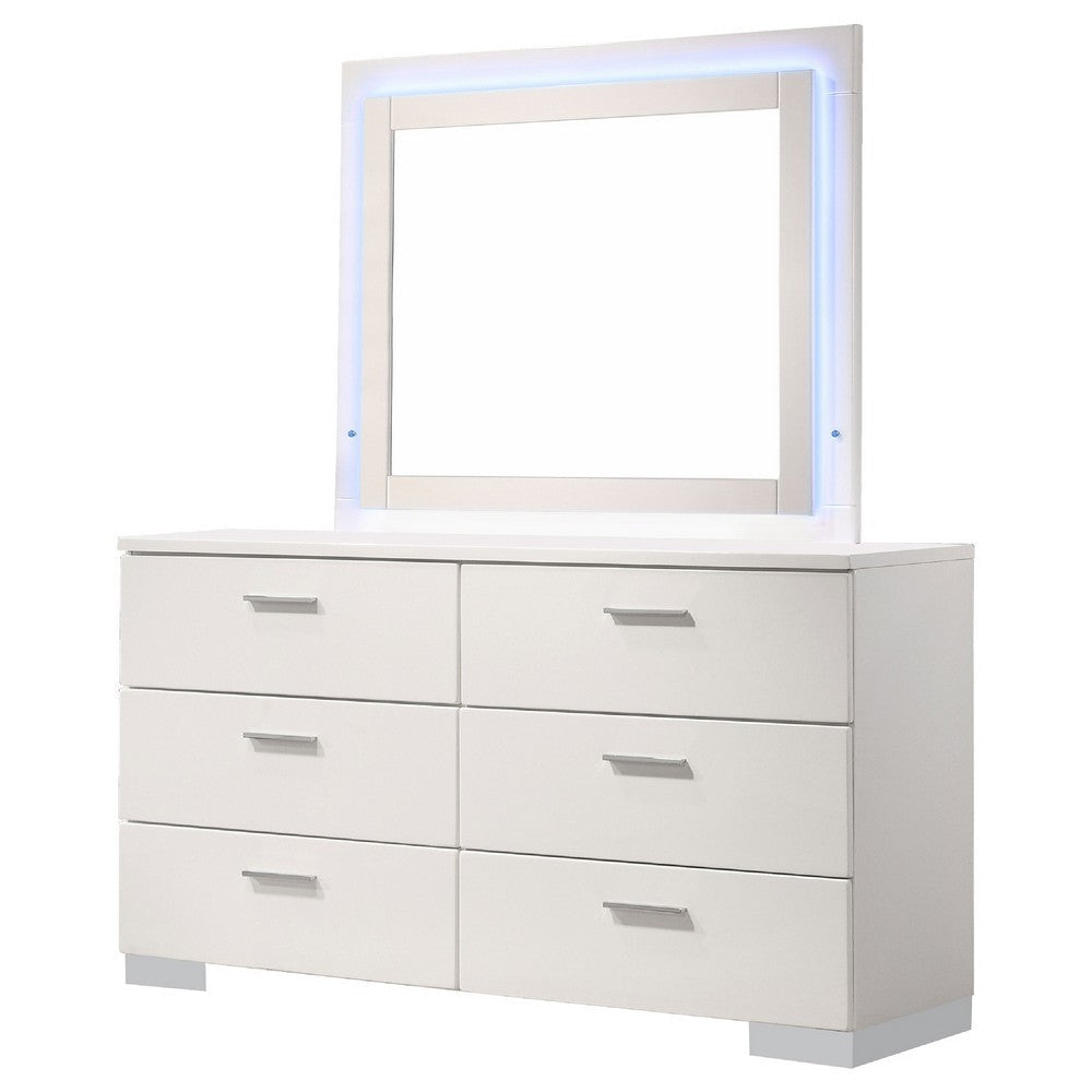 Sok Wide Dresser with LED Mirror | 6 Drawers | White High Gloss Finish BM339967