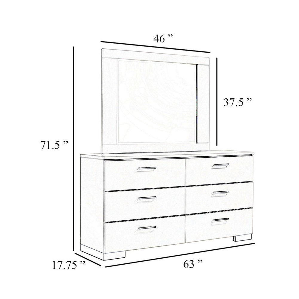 Sok Wide Dresser with LED Mirror | 6 Drawers | White High Gloss Finish BM339967