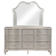 Nive Wide Dresser with Mirror 9 Drawers Pearl Knobs Silver Oak BM339968