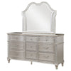 Nive Wide Dresser with Mirror 9 Drawers Pearl Knobs Silver Oak BM339968
