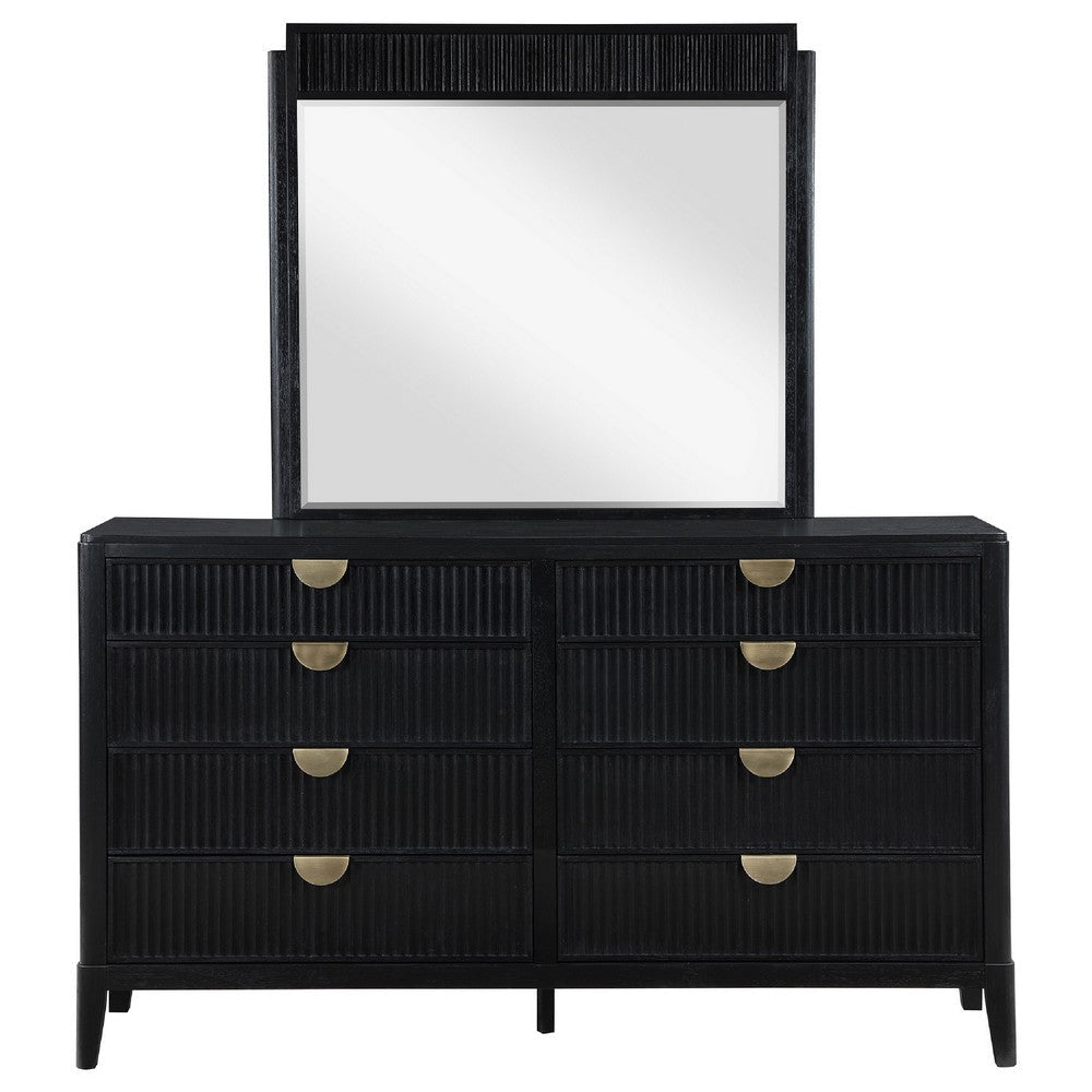 Jack Wide Dresser with Mirror 8 Drawers Sturdy Black Wood Frame BM339969