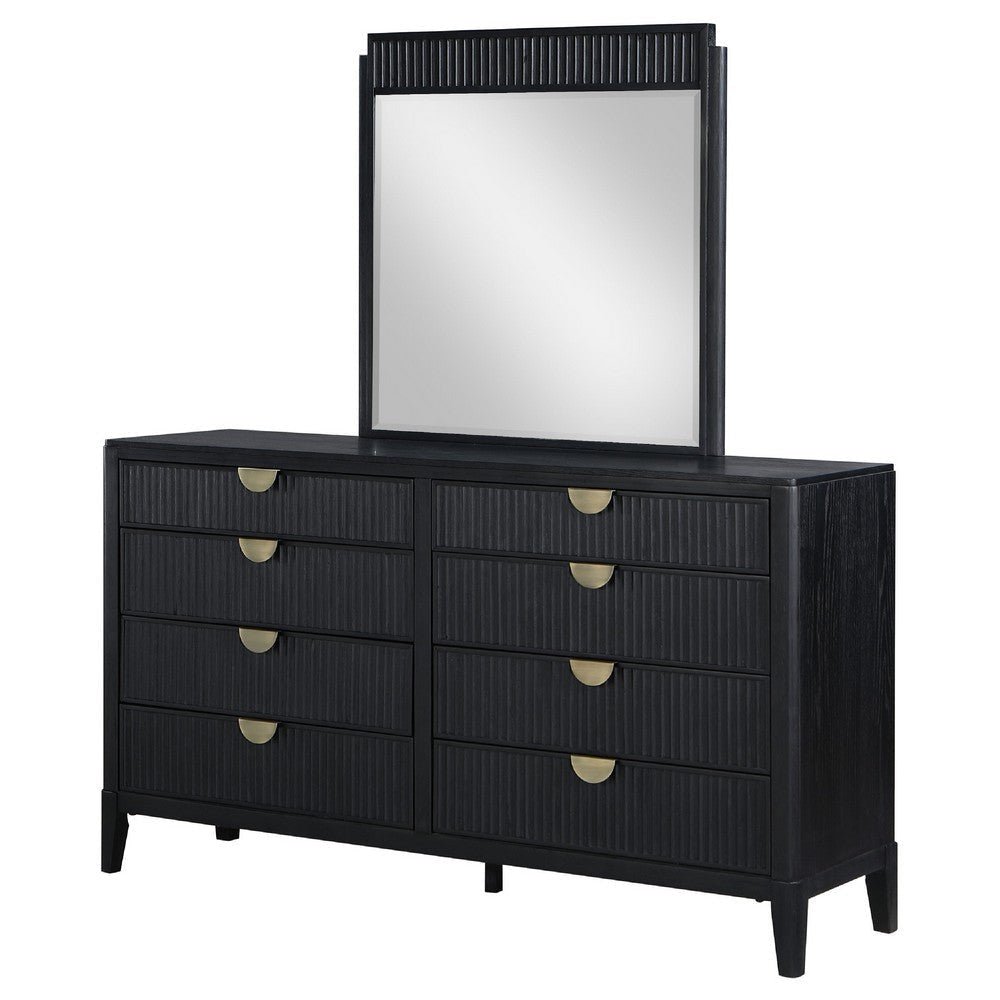 Jack Wide Dresser with Mirror 8 Drawers Sturdy Black Wood Frame BM339969