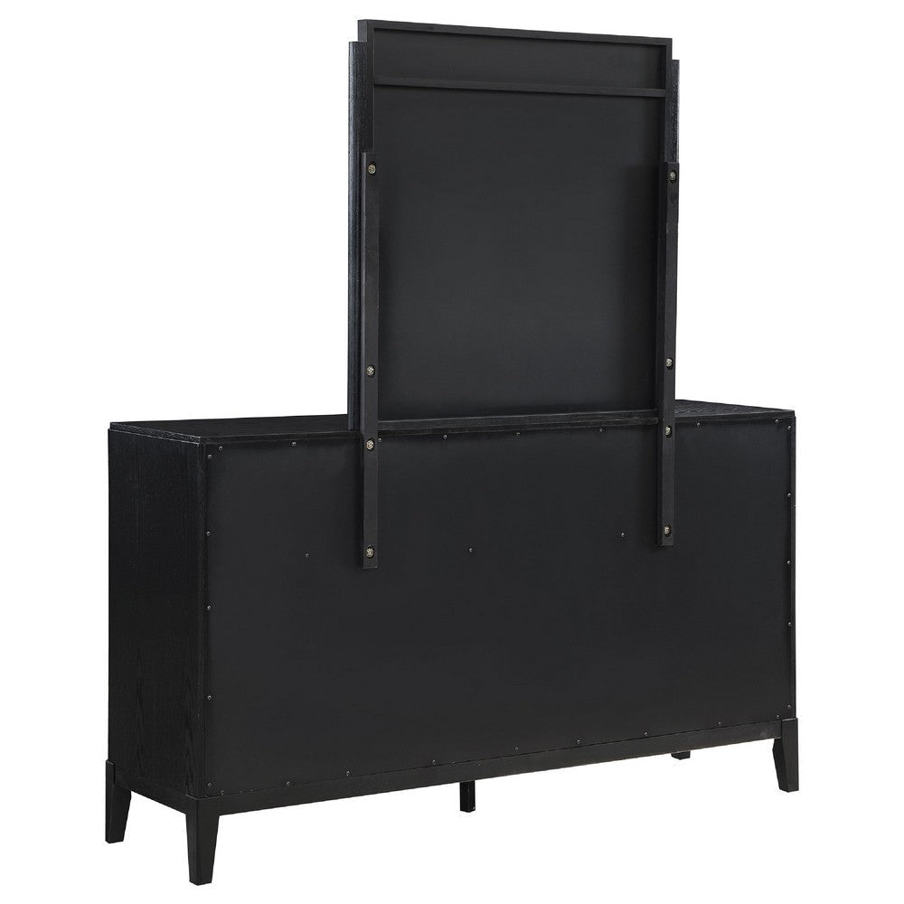Jack Wide Dresser with Mirror 8 Drawers Sturdy Black Wood Frame BM339969
