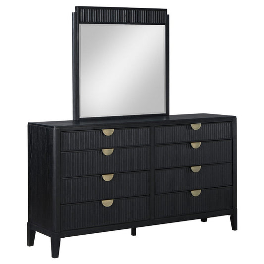 Jack Wide Dresser with Mirror, 8 Drawers, Sturdy Black Wood Frame