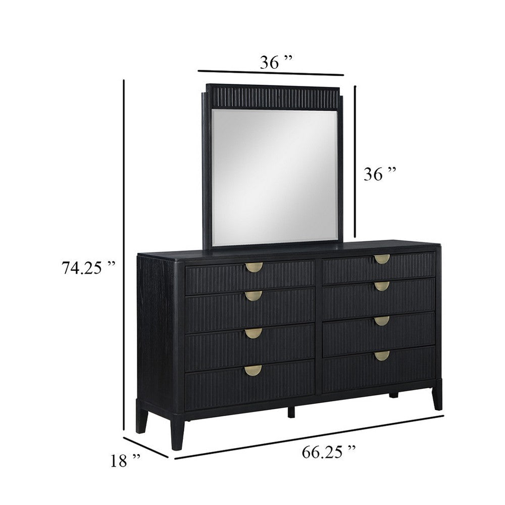 Jack Wide Dresser with Mirror 8 Drawers Sturdy Black Wood Frame BM339969