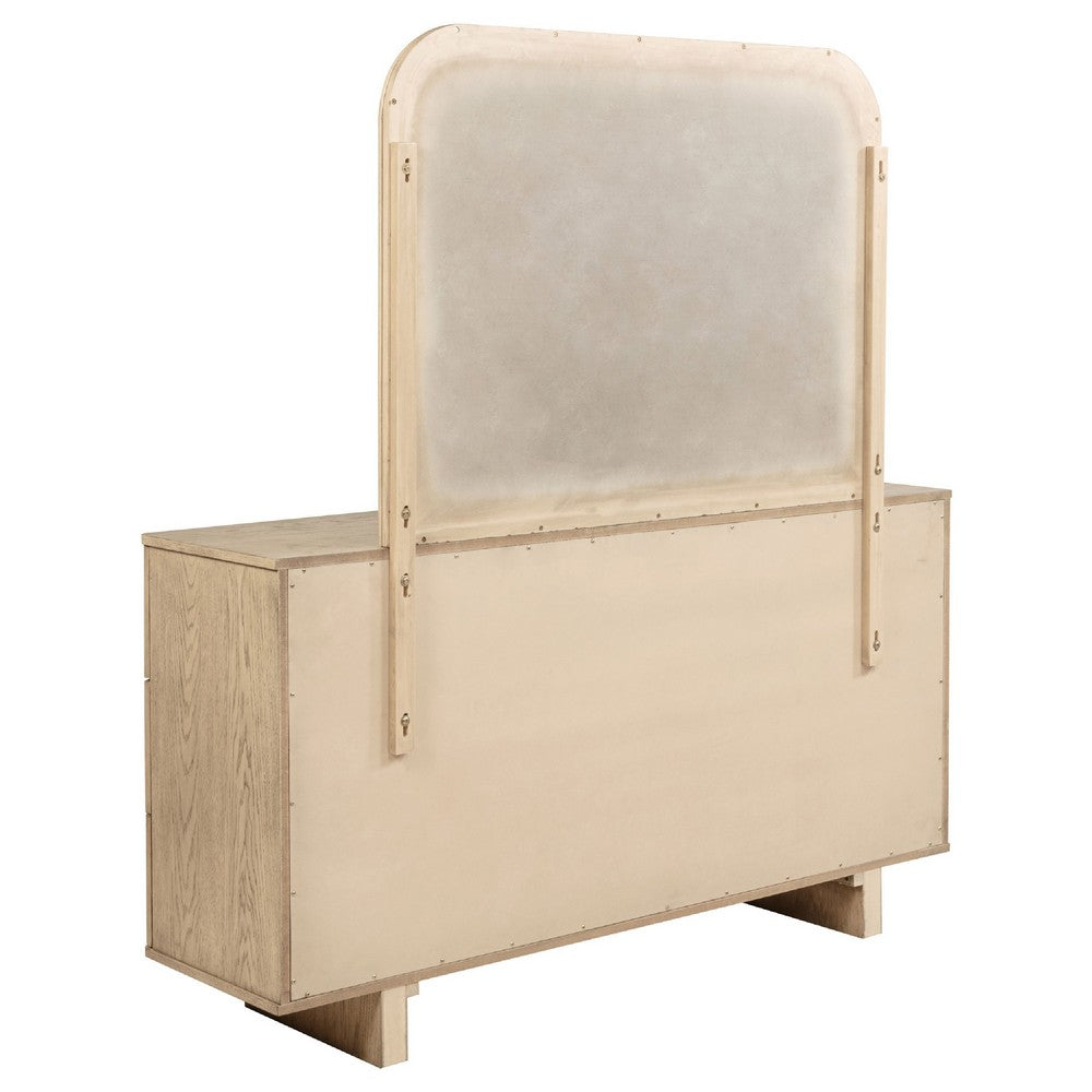 Lno Wide Dresser with Mirror, 9 Drawers, Beige Oak Wood Frame