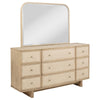 Lno Wide Dresser with Mirror, 9 Drawers, Beige Oak Wood Frame