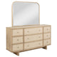 Lno Wide Dresser with Mirror, 9 Drawers, Beige Oak Wood Frame
