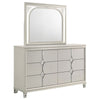 Ory Wide Dresser with LED Mirror, 6 Drawers, Pearl White Wood Frame