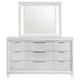 Mory Wide Dresser with LED Mirror Touch Light 9 Drawers White Wood BM339972