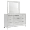 Mory Wide Dresser with LED Mirror, Touch Light, 9 Drawers, White Wood