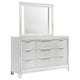 Mory Wide Dresser with LED Mirror, Touch Light, 9 Drawers, White Wood