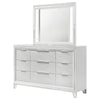 Mory Wide Dresser with LED Mirror Touch Light 9 Drawers White Wood BM339972