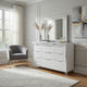 Mory Wide Dresser with LED Mirror, Touch Light, 9 Drawers, White Wood