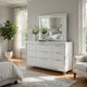 Mory Wide Dresser with LED Mirror, Touch Light, 9 Drawers, White Wood