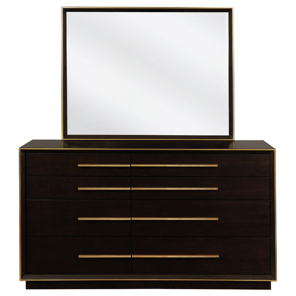 Lyni Wide Dresser with Mirror 8 Drawers Metal Handles Brown Wood BM339973