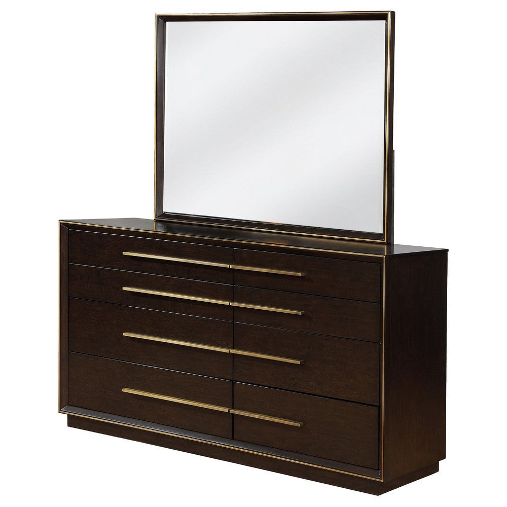 Lyni Wide Dresser with Mirror 8 Drawers Metal Handles Brown Wood BM339973