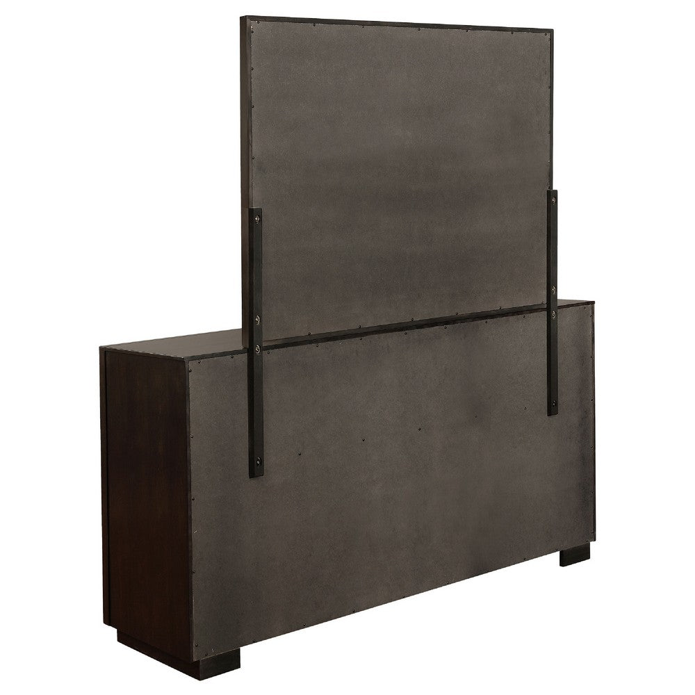 Lyni Wide Dresser with Mirror, 8 Drawers, Metal Handles, Brown Wood