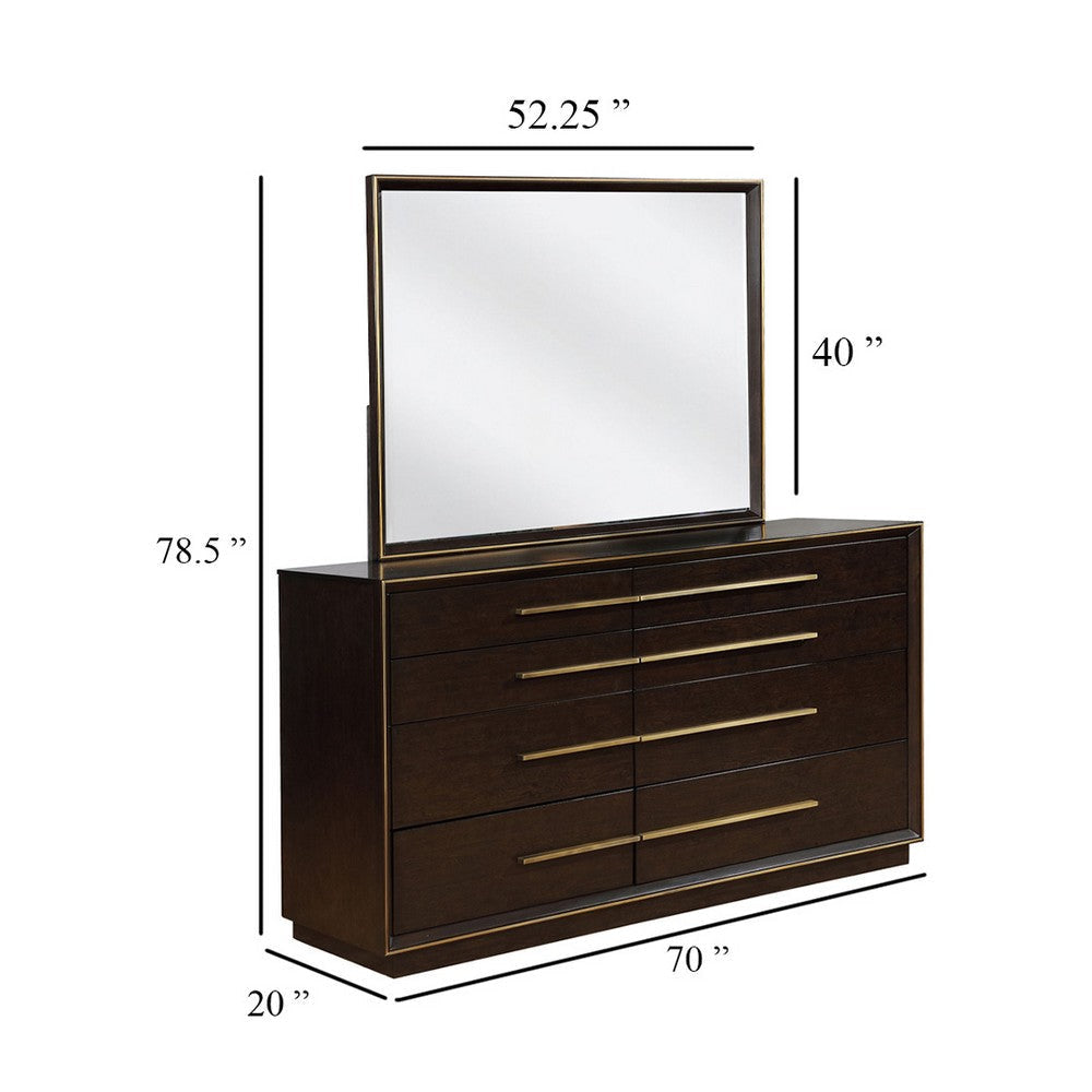 Lyni Wide Dresser with Mirror 8 Drawers Metal Handles Brown Wood BM339973