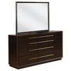 Lyni Wide Dresser with Mirror, 8 Drawers, Metal Handles, Brown Wood