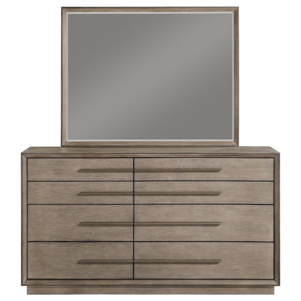 Lyni Wide Dresser with Mirror 8 Drawers Metal Handles Oak Gray BM339974