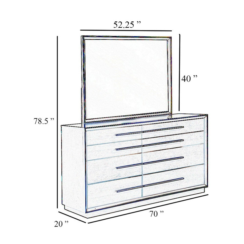 Lyni Wide Dresser with Mirror 8 Drawers Metal Handles Oak Gray BM339974