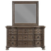 Emmy Wide Dresser with Mirror 9 Drawers Walnut Brown Wood Frame BM339975