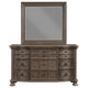 Emmy Wide Dresser with Mirror 9 Drawers Walnut Brown Wood Frame BM339975