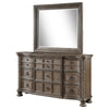 Emmy Wide Dresser with Mirror 9 Drawers Walnut Brown Wood Frame BM339975