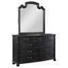Selena Wide Dresser with Mirror, 9 Drawers, Metal Handles, Black Wood
