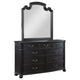 Selena Wide Dresser with Mirror, 9 Drawers, Metal Handles, Black Wood