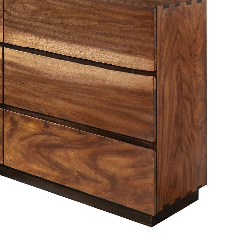 Zeko Wide Dresser with Mirror 6 Drawers Smokey Walnut Brown Wood BM339977