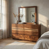 Zeko Wide Dresser with Mirror, 6 Drawers, Smokey Walnut Brown Wood