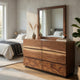 Zeko Wide Dresser with Mirror, 6 Drawers, Smokey Walnut Brown Wood