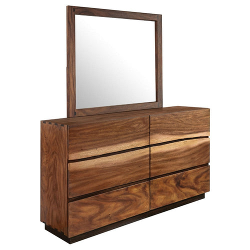 Zeko Wide Dresser with Mirror, 6 Drawers, Smokey Walnut Brown Wood