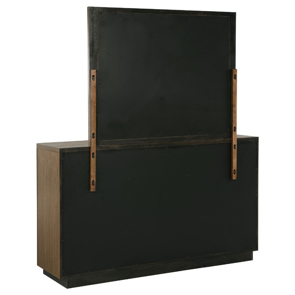 Reon Wide Dresser with Mirror 6 Drawers Vertical Fluting Brown Wood BM339978
