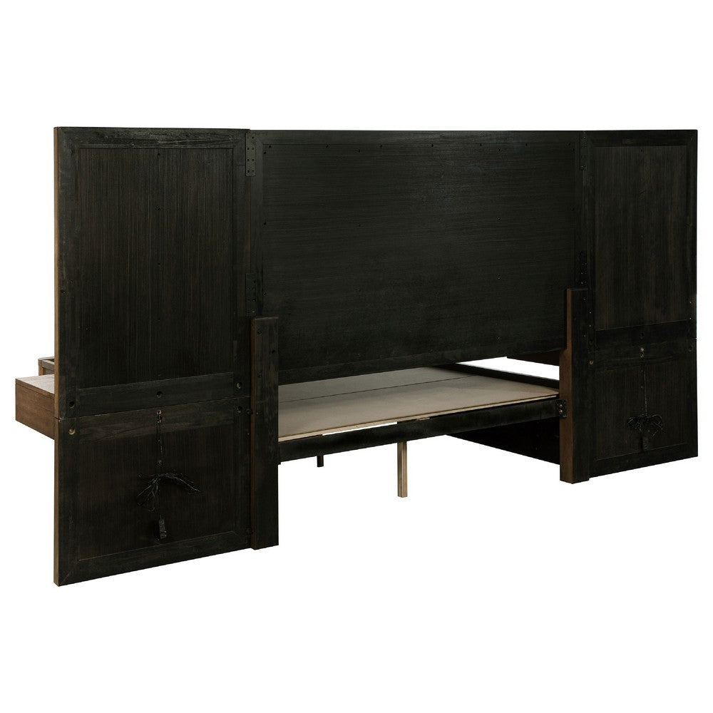 Reon Queen Wall Panel Storage Bed Set with Nightstands Ash Brown Wood BM339979